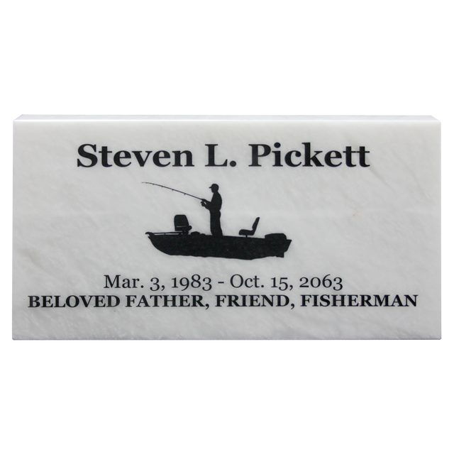Personalized laser engraved marble grave marker crafted from natural stone for memorials and pet tributes